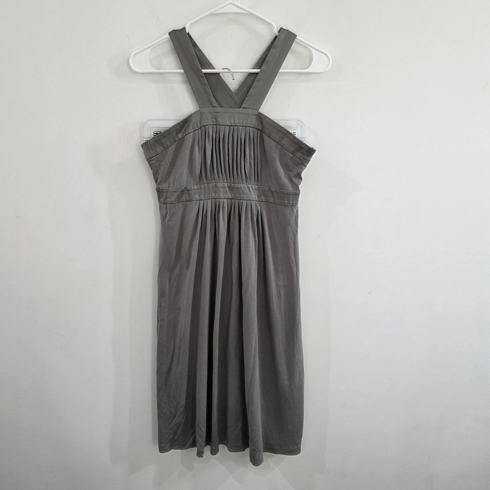 Y2k Banana Republic Womens Silk Dress Size 4 Grey Pleated Cross Back Glam Party‎